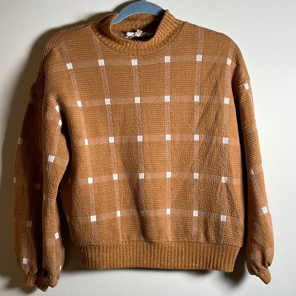 Caramel color textured cropped cotton sweater by Porridge size XS